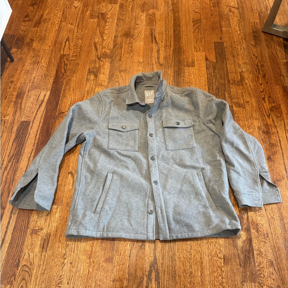 GAP  Overshirt Mens XL grey wool Shirt Shacket Button Up Oversized Jacket
